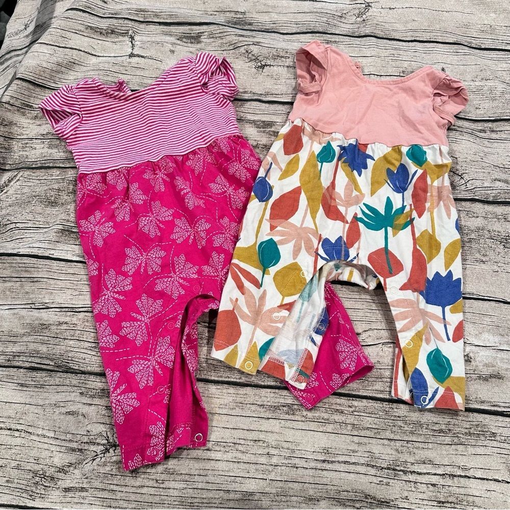 Lot of 2 Short Sleeved Tea Collection Rompers Size 3-6